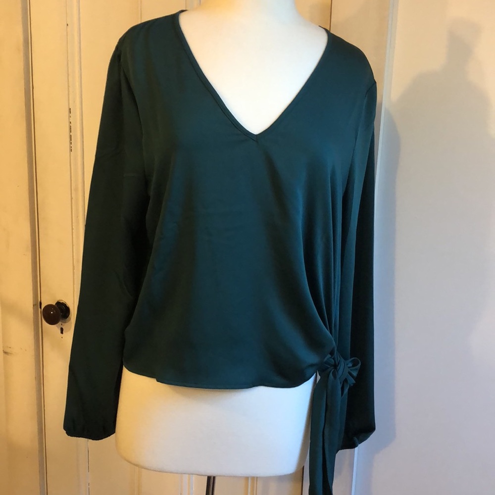 BCBG Teal V-Neck Blouse